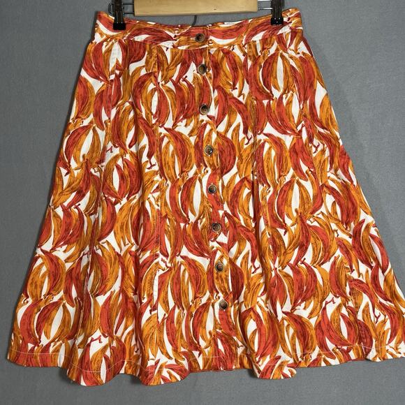 Maeve by Anthropologie Banana Grove Denim Midi Skirt Orange Size 10 Button - Picture 3 of 11